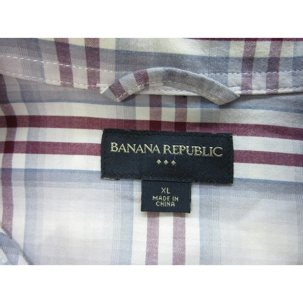 Banana Republic Men's XL Shirt Button Down Long Slv Plaid Red White Preppy